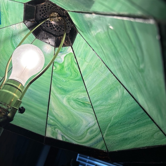 Stained Glass Lampshades & Metal Tree Overlays Tiffany Style Slag - Picture 4 of 12